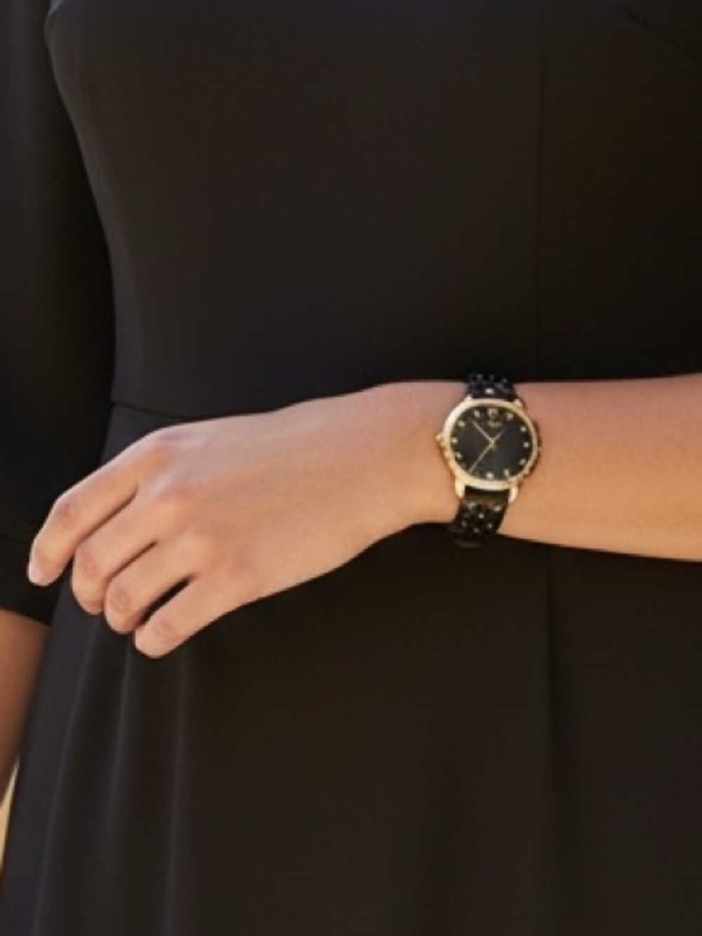 kate spade Black and Gold Polka Dot Round-Face Watch